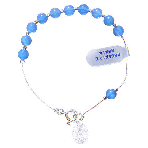 Zehner Armband Silber 925 blaue Achat Perlen 6mm 2