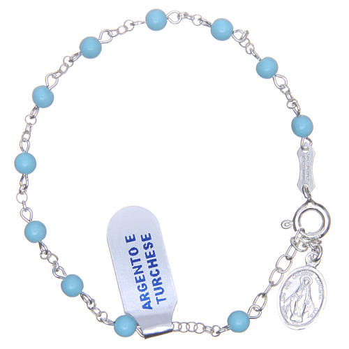 Bracelet rosary beads in 925 silver and turquoise 4mm 1