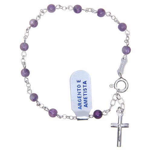 Bracelet rosary in 925 silver and amethyst 4mm with cross 1