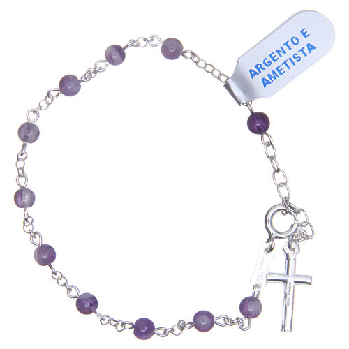 Bracelet rosary in 925 silver and amethyst 4mm with cross 2