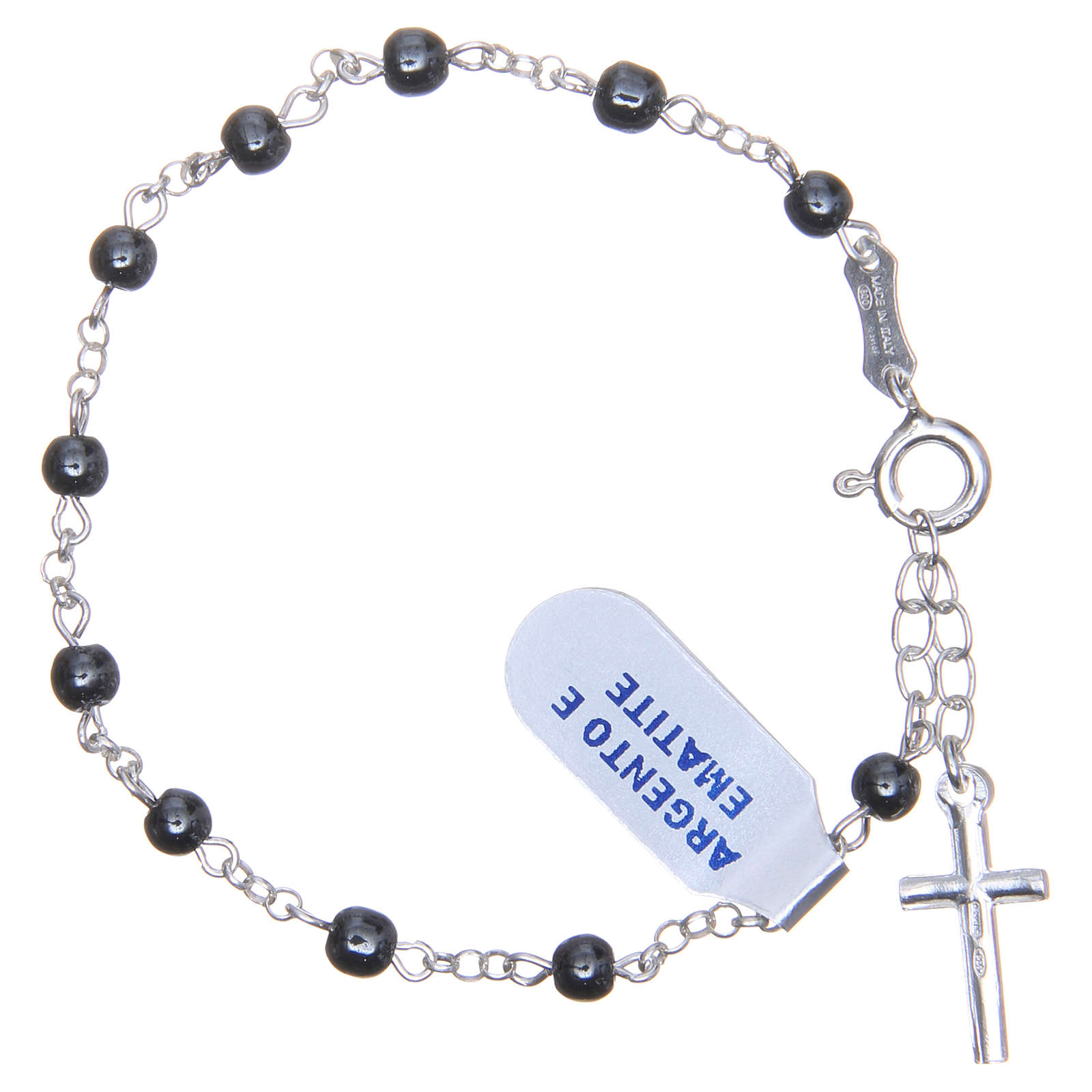 Bracelet rosary beads in 925 silver and haematite 4mm online sales on