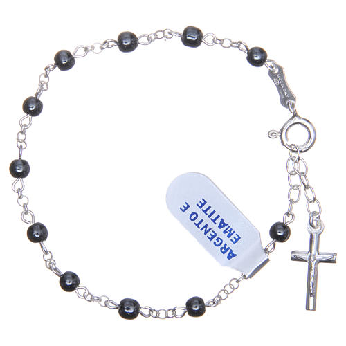 Bracelet rosary beads in 925 silver and haematite 4mm 1