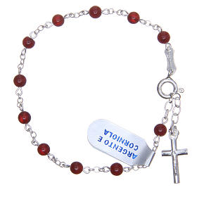 Bracelet rosary beads in 925 silver and carnelian 4mm with cross