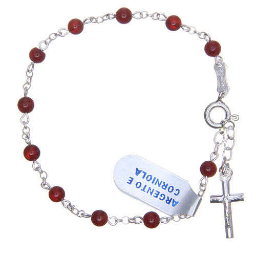 Bracelet rosary beads in 925 silver and carnelian 4mm with cross 1
