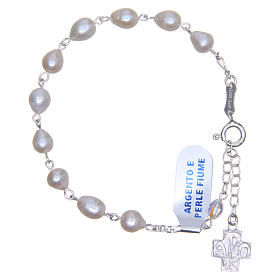 Bracelet rosary beads in 925 silver and river pearls with crystal cross 6mm