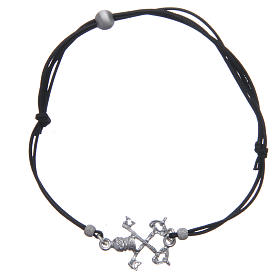 Bracelet with St Peter's keys in 925 silver and black cord