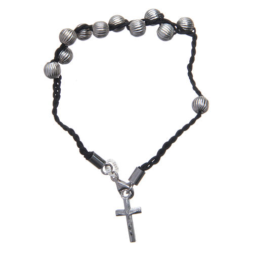 Pulsera decena cuentas lustroso plata 925 y cuerda negra 1