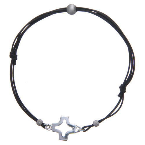 Bracelet with perforated cross in 925 silver and cord 1