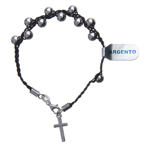 Single decade Bracelet with polished grains in 925 silver and cord 2