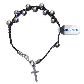 Pulseiras de Prata e Ouro: Pulseira dezena contas brilhantes prata 925 e fio preto