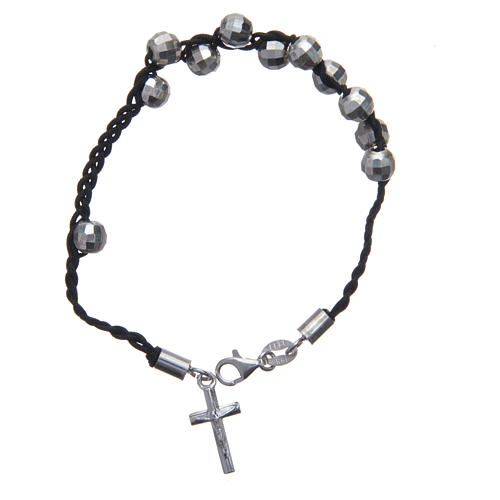 Single decade rosary Bracelet in 925 silver and cord 1