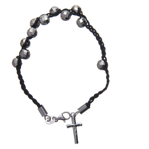 Single decade rosary Bracelet in 925 silver and cord 2
