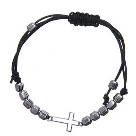 Schwarzer Armband Silber Perlen 4x5mm mit Kreuz