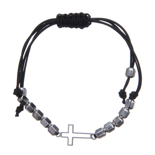 Bracelet dizainier en corde fine avec croix et perles argent 925 1