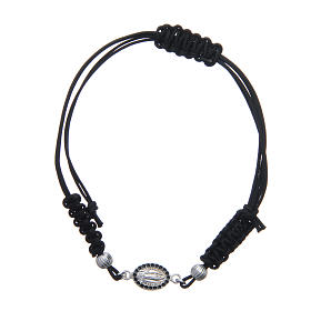 Bracelet with Our Lady of Lourdes medal in 925 silver, black cord