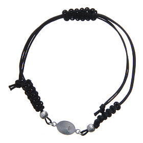 Bracelet with Our Lady of Lourdes medal in 925 silver, black cord