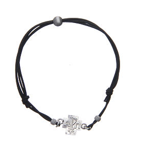 Bracelet croix Chi-Rho argent 925 corde noire