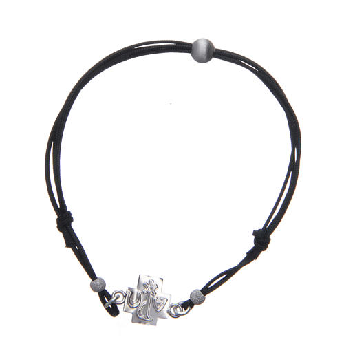 Bracelet croix Chi-Rho argent 925 corde noire 2