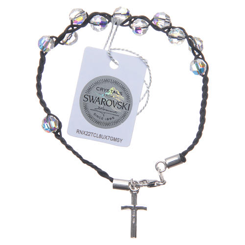 Single decade bracelet in cord with white strass grains and sterling silver 2