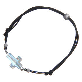Bracelet en corde avec croix strass blanc