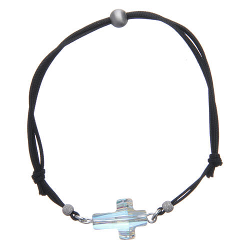 Bracelet en corde avec croix strass blanc 1