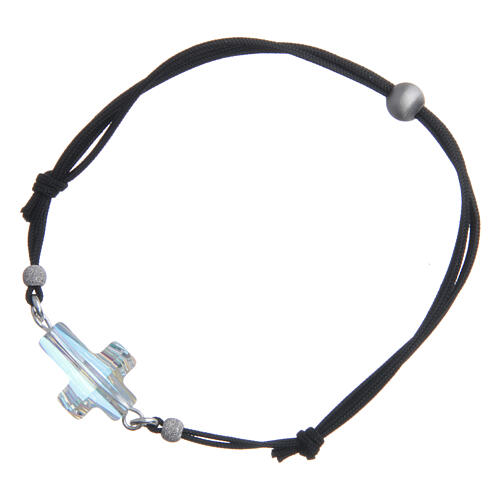 Bracelet en corde avec croix strass blanc 2