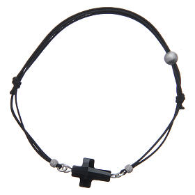 Bracciale in corda con croce cristallo nero