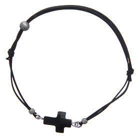 Bracelet with black strass cross and cord