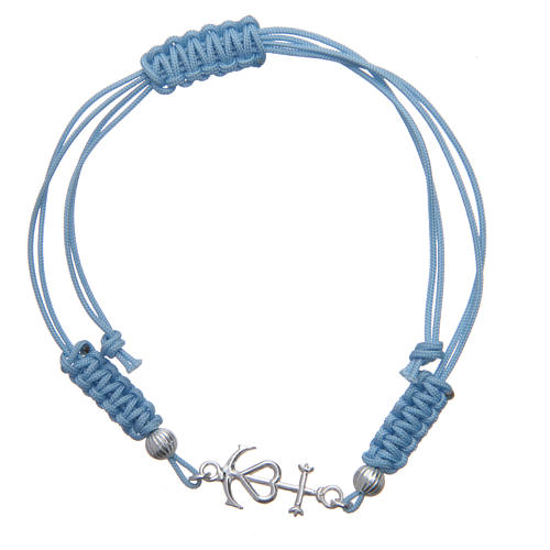 Bracelet Foi Espoir et Charité argent 800 corde bleu clair 1