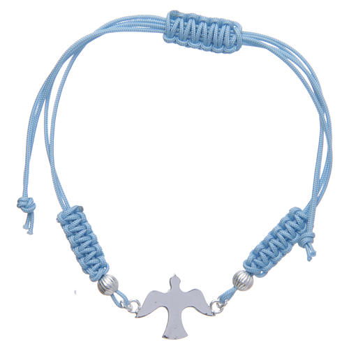 Bracelet corde bleu clair colombe argent 800 1