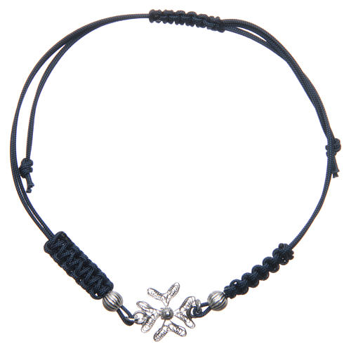 Bracelet avec croix en argent 800 en filigrane corde bleue 2