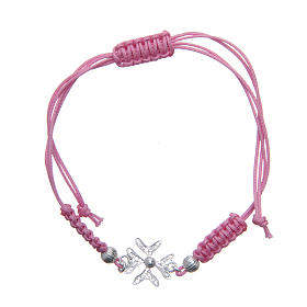 Bracelet with cross in 800 silver and filigree pink cord