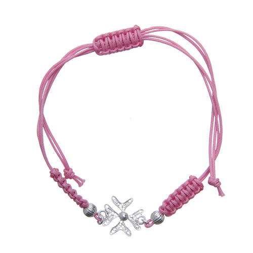 Bracelet with cross in 800 silver and filigree pink cord 1