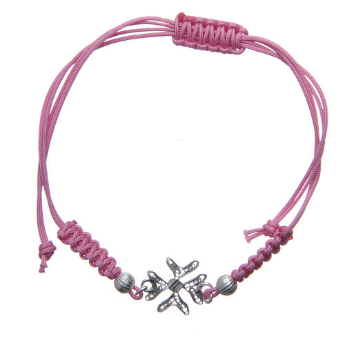 Bracelet with cross in 800 silver and filigree pink cord 2