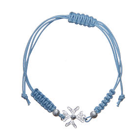 Bracelet with cross in 800 silver and filigree light blue cord