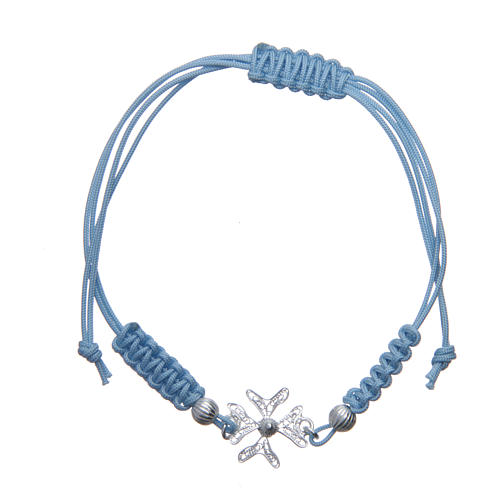 Bracelet with cross in 800 silver and filigree light blue cord 1
