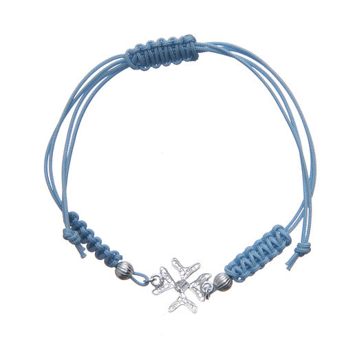 Bracelet with cross in 800 silver and filigree light blue cord 2