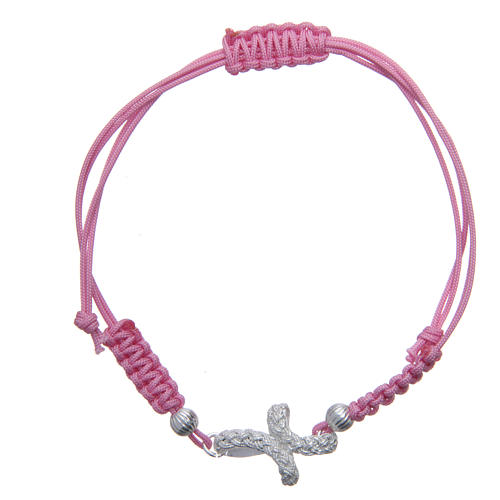 Bracelet with knotted cross in 925 silver and pink cord 1