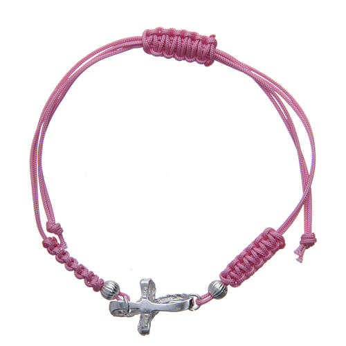 Bracelet with knotted cross in 925 silver and pink cord 2