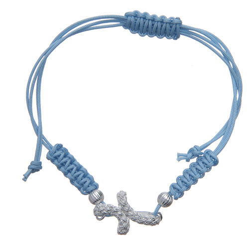 Bracelet croix tresse argent 800 corde bleu clair 1