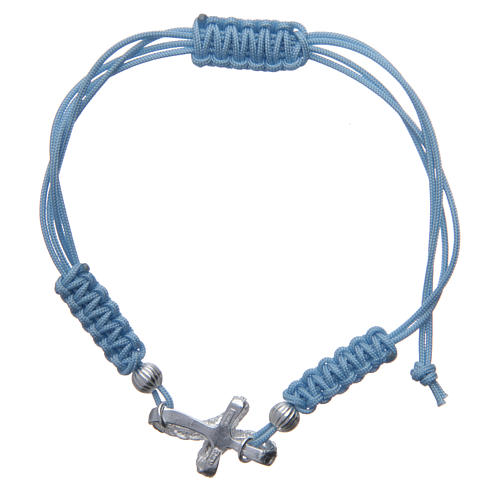 Bracelet croix tresse argent 800 corde bleu clair 2