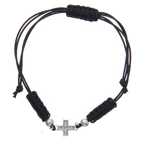 Bracelet croix argent 925 et strass corde noir