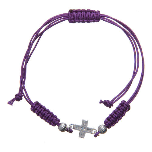 Armband Silber 800 und Strass Kreuz violetten Band 2