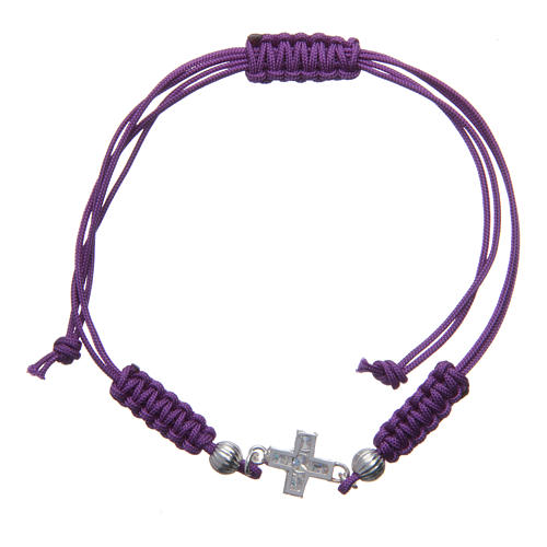 Bracelet croix argent 800 et strass corde violet 2