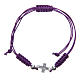 Bracelet croix argent 800 et strass corde violet s2