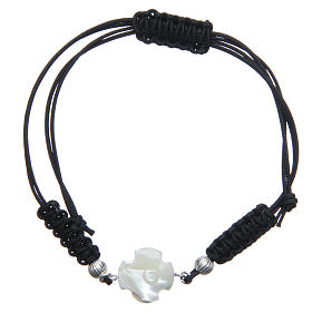 Armband Silber 800 und Perlmutt Kreuz schwarzen Band