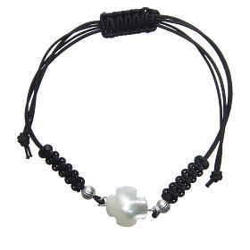 Pulseira cruz madrepérola prata 800 e corda preta