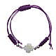 Bracelet with cross in mother of pearl and 800 silver on purple cord s2