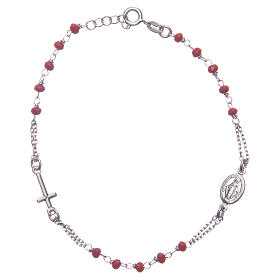 Pulsera rosario color rojo plata 925