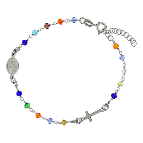 Pulseira terço contas multicolores prata 925 2